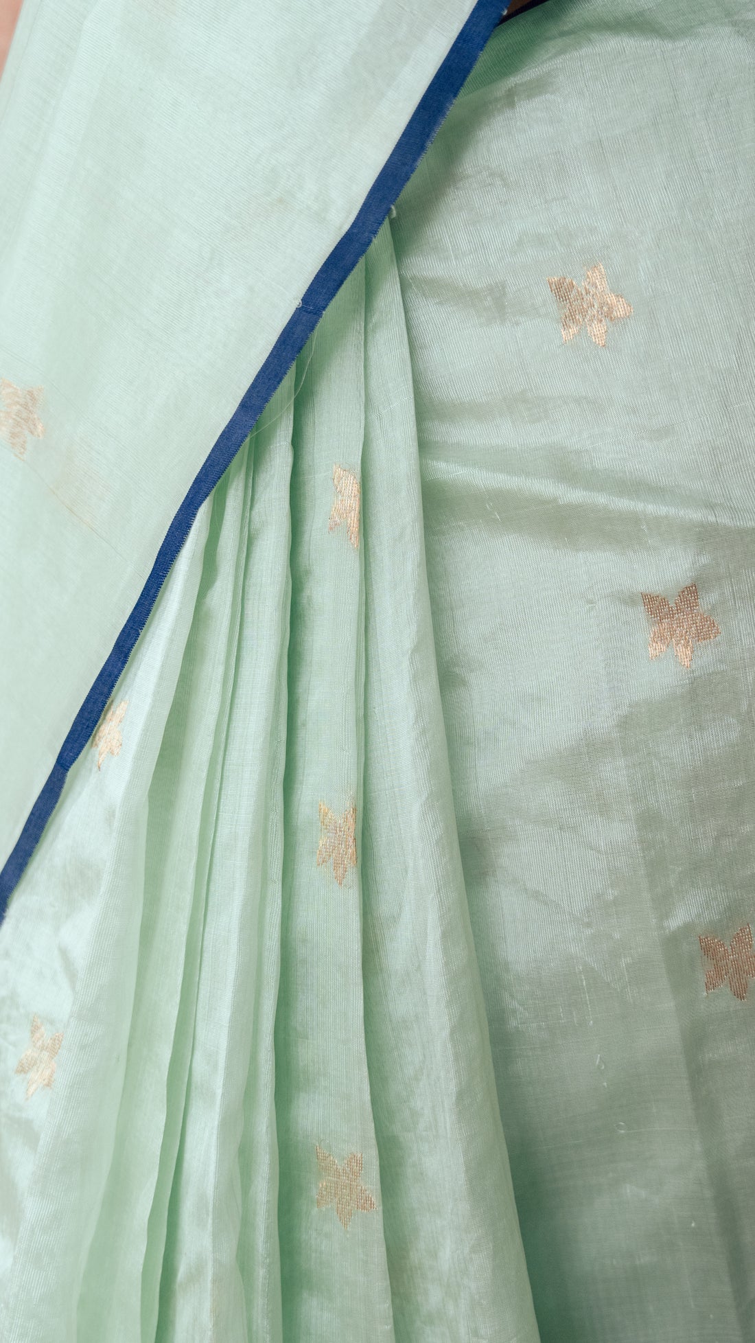 Handloom Aqua green Chanderi Saree With Gold Motifs