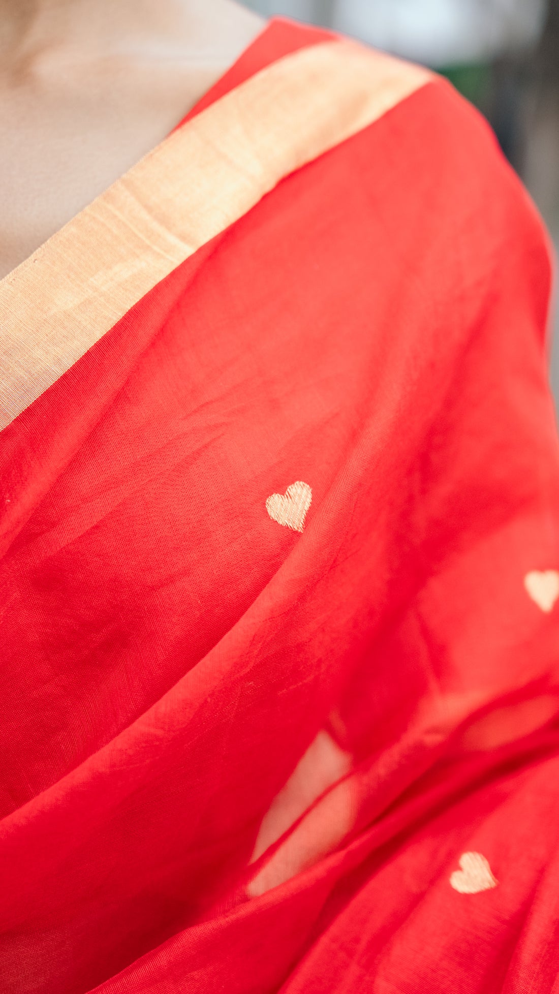 Handloom Red Chanderi Saree With Heart Motifs