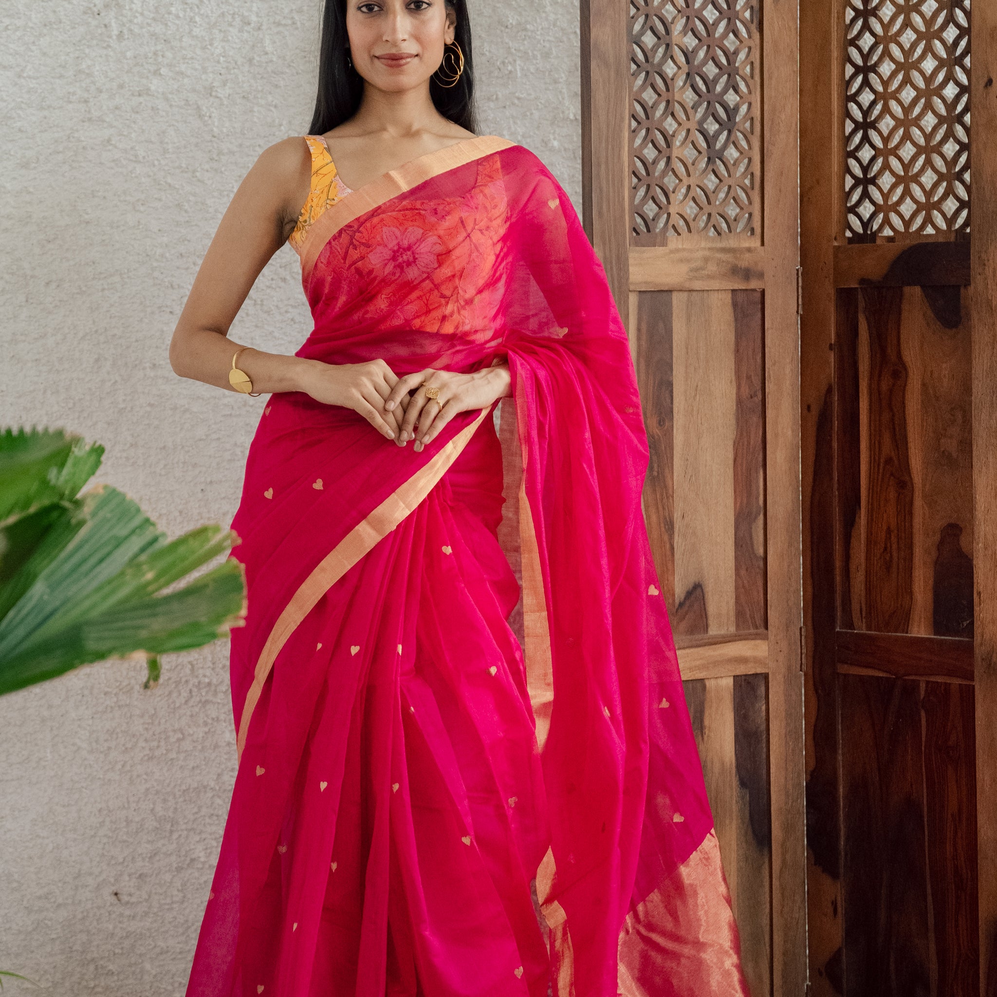 Handloom Pink Chanderi Saree With Heart Motifs