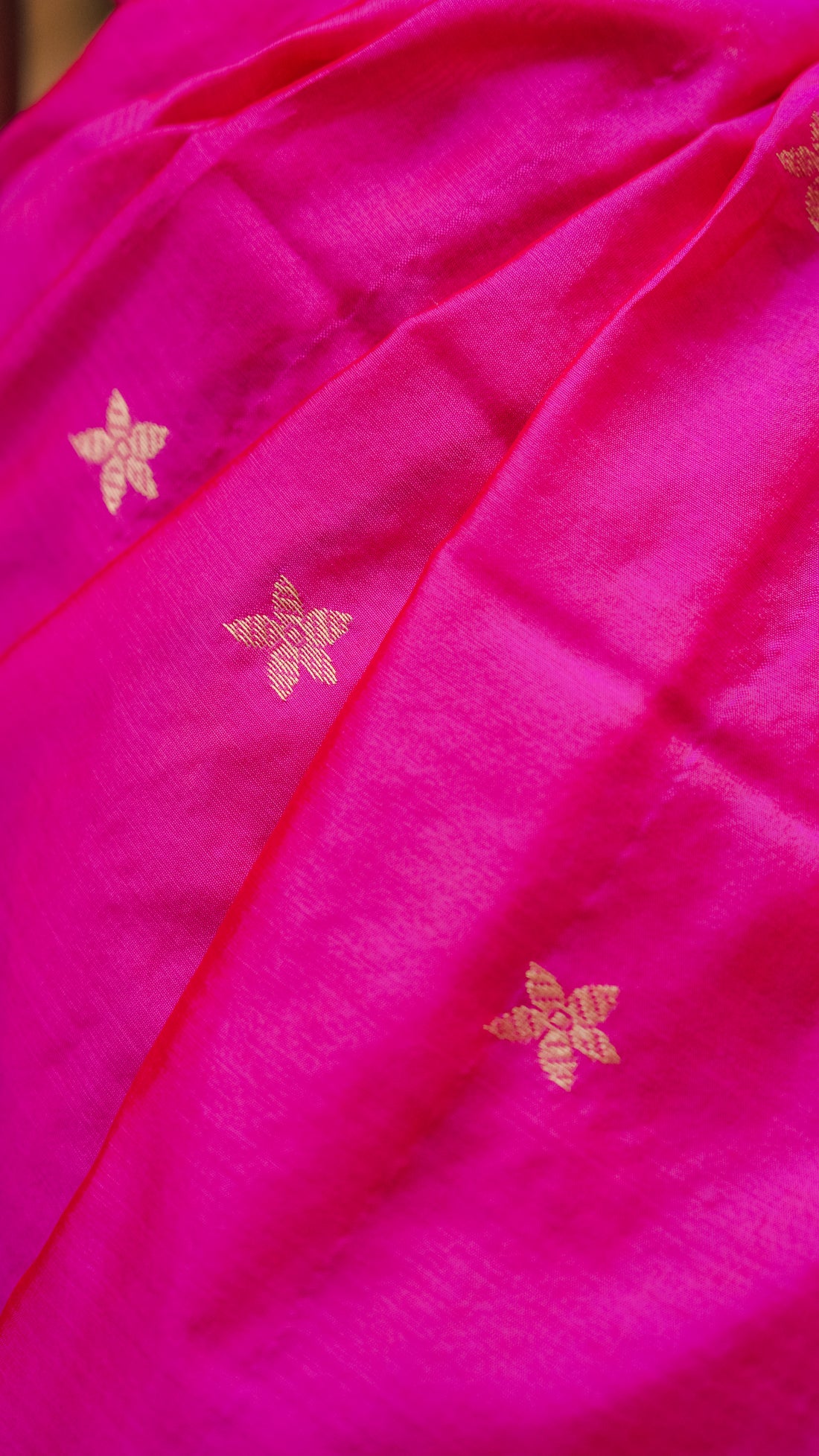 Handloom Pink Chanderi Saree With Gold Motifs