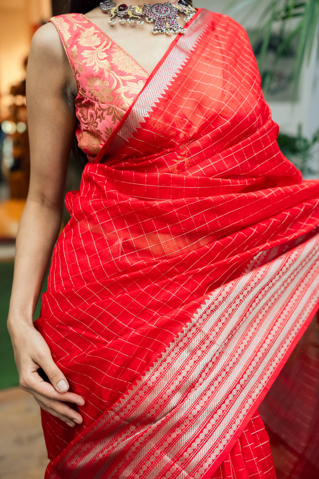 Handloom Red Mangalgiri Saree