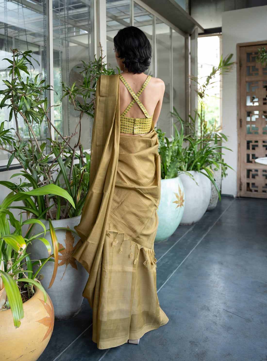 Handloom Olive Mangalgiri Cotton Silk Saree