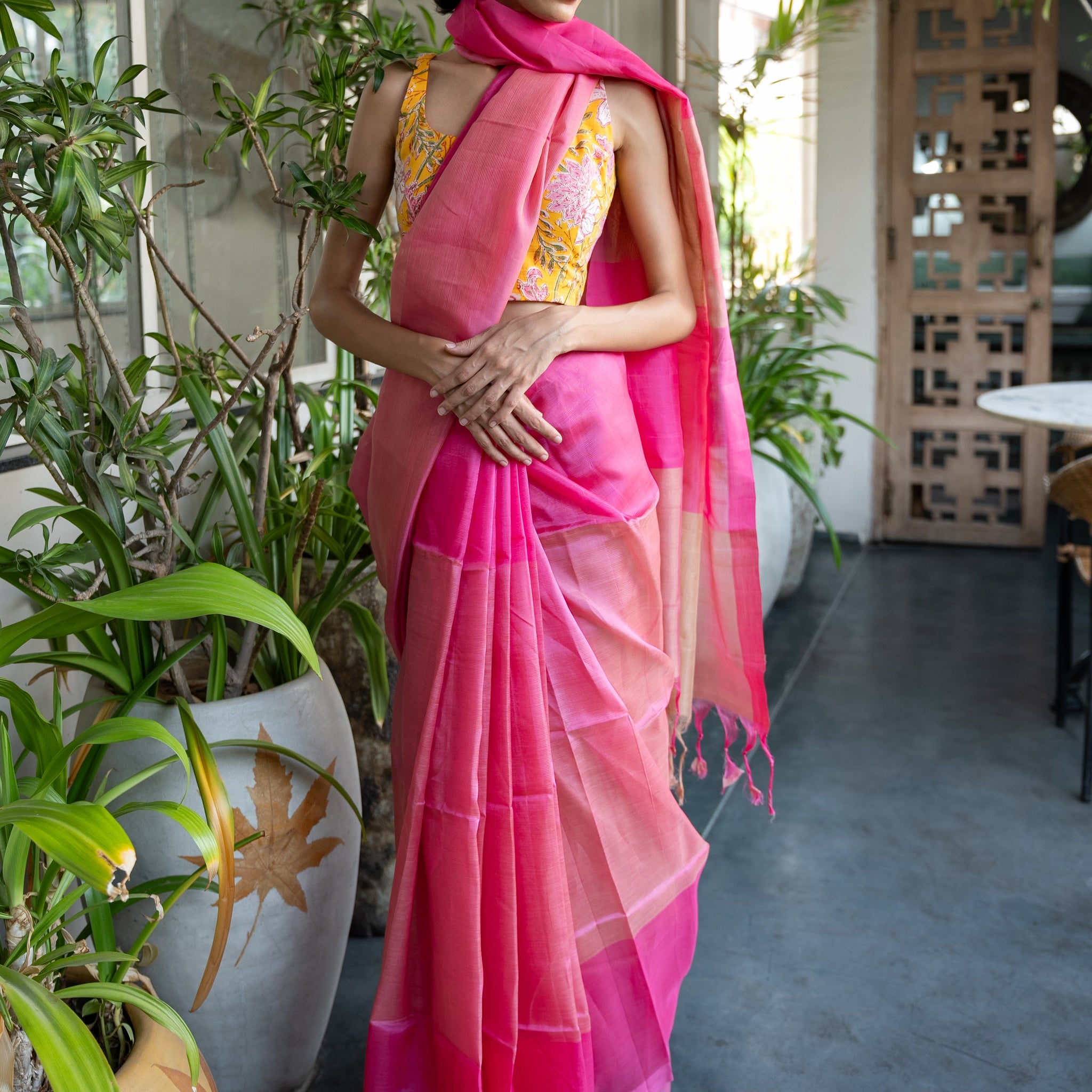 Handloom Pink Mangalgiri Cotton Silk Saree