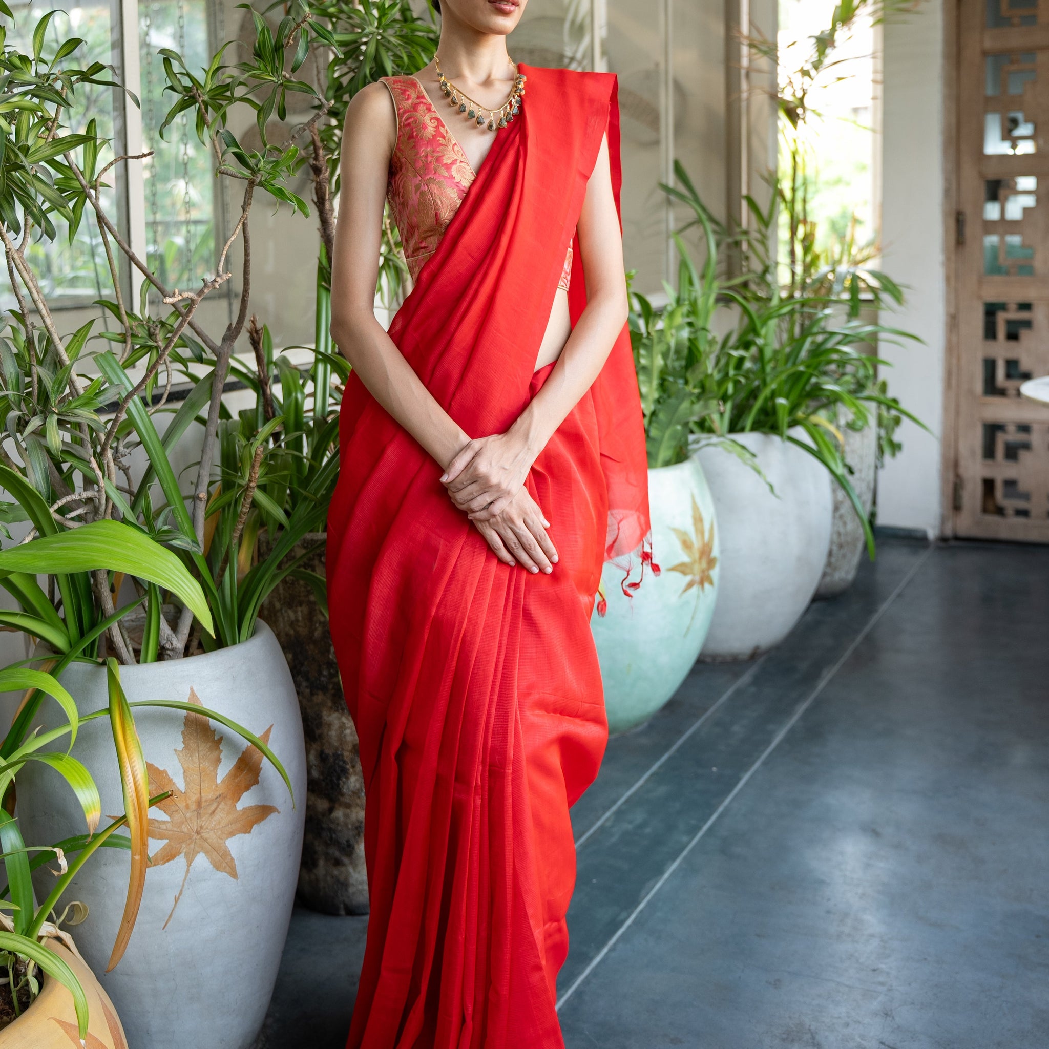 Handloom Red Mangalgiri Cotton Silk Saree