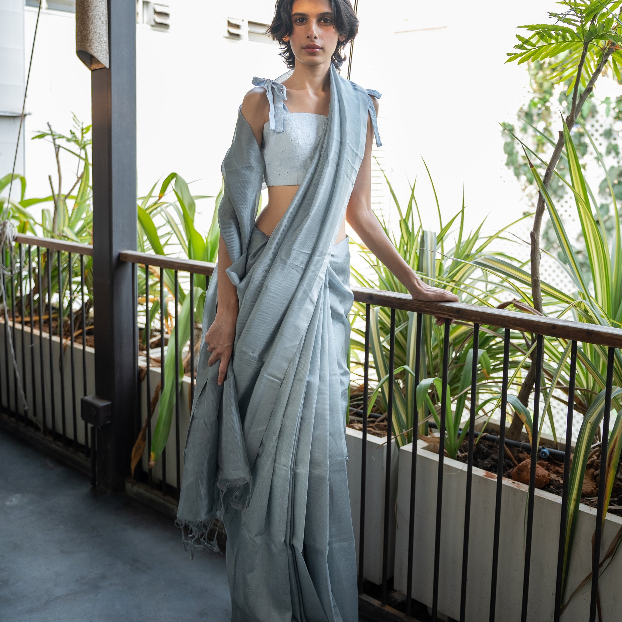 Handloom Grey Mangalgiri Cotton Silk Saree