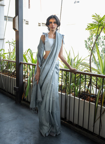 Handloom Grey Mangalgiri Cotton Silk Saree