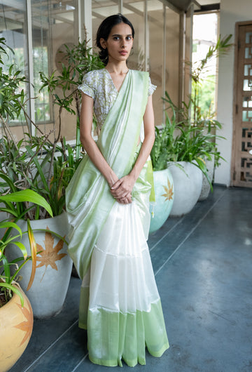 Handloom White & Green Mangalgiri Cotton Silk Saree