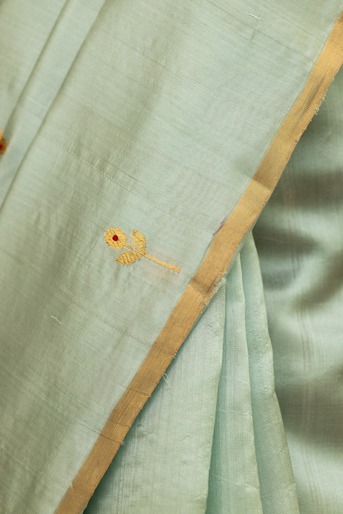 Handloom Chanderi Blue Saree With Golden Tulips