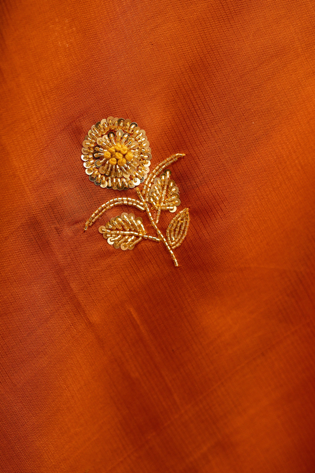 Handwoven Mangalgiri Orange Saree With Gold Motifs