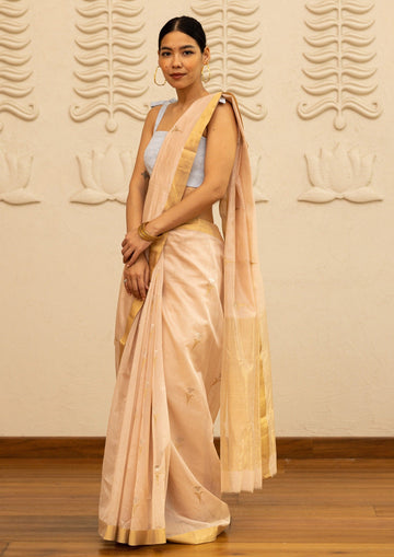 Handloom Light Pink Chanderi Tulip Saree