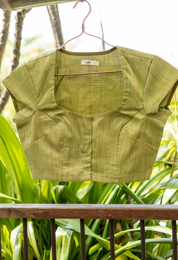 Handloom Khadi Silk Olive Green Blouse