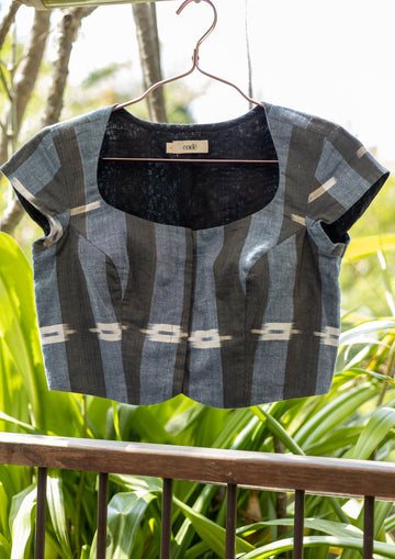 Handloom Cotton Grey & Black Blouse