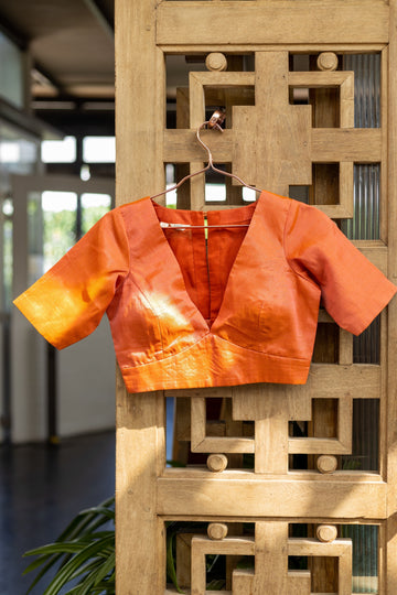 Handwoven Orange Mangalgiri Silk Blouse