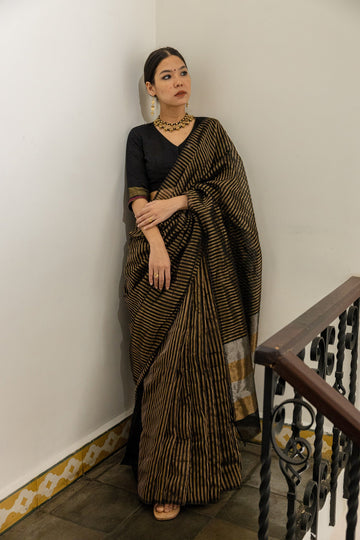 Handwoven Black Chanderi Tissue Saree