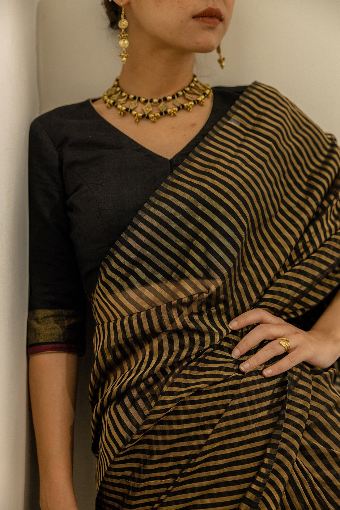 Handwoven Black Chanderi Tissue Saree