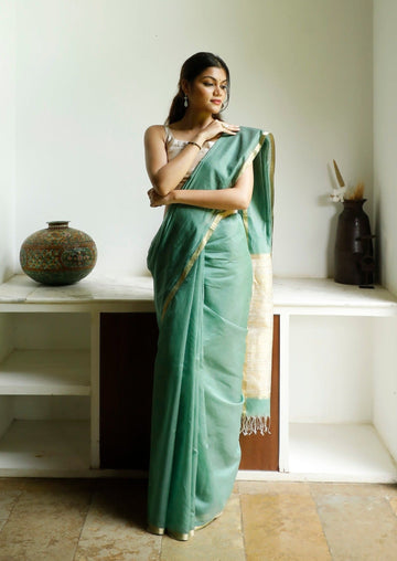 Handwoven Sea Green Maheshwari Saree