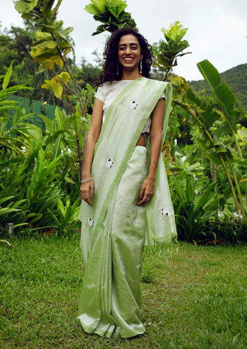 Handwoven Handembroidered Green Mangalgiri Saree