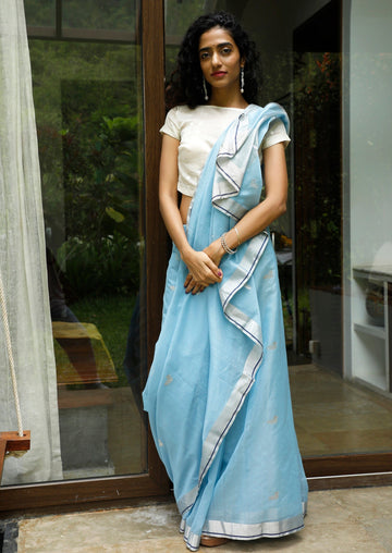 Handwoven Blue Chanderi Saree