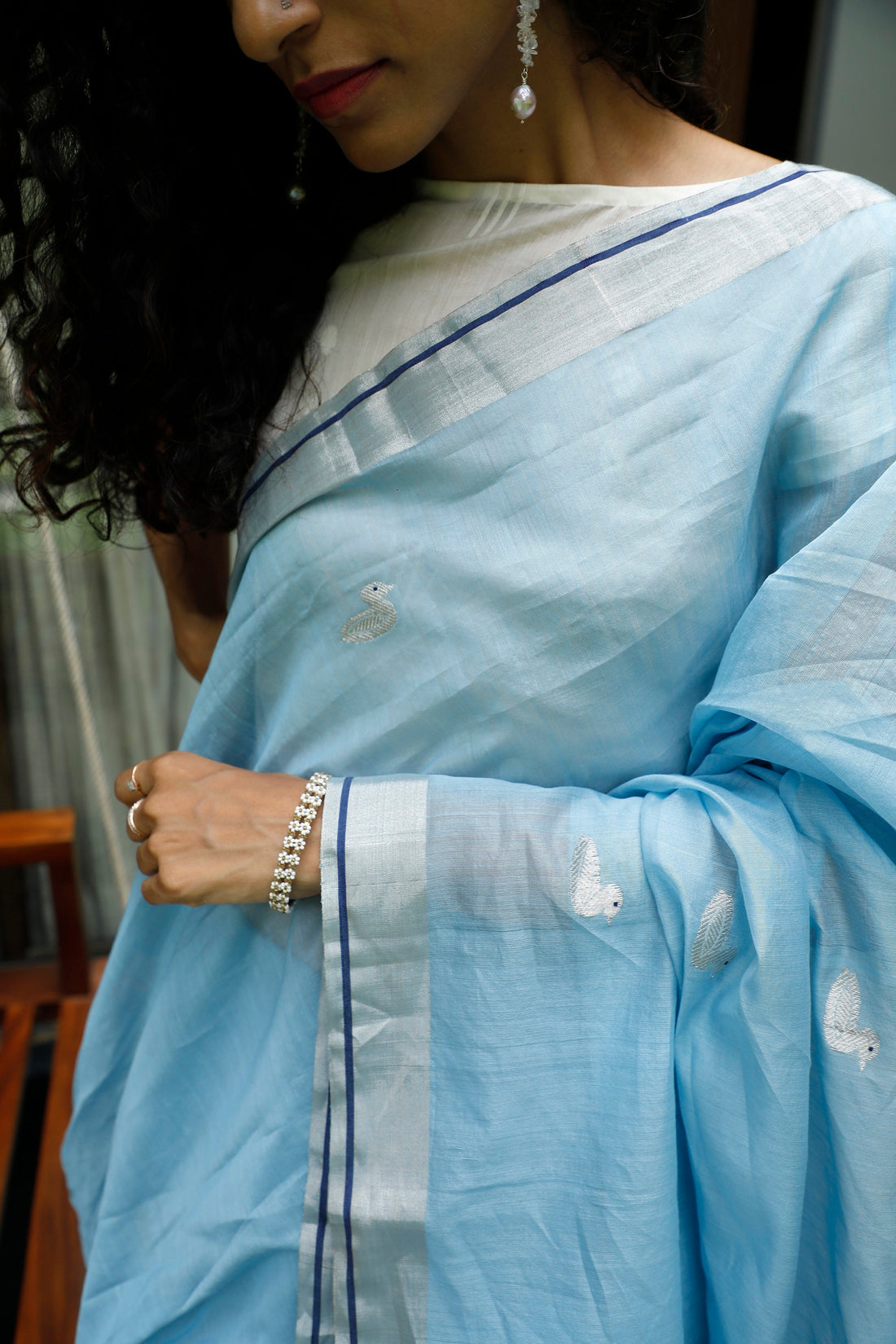 Handwoven Blue Chanderi Saree