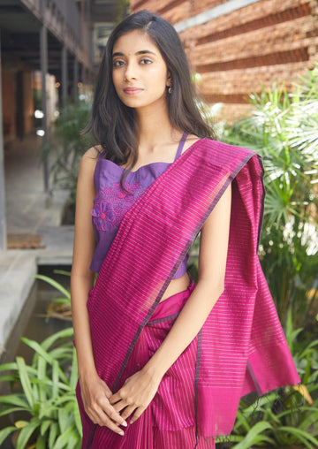 Handwoven Pink Maheshwari Tissue Saree