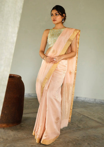 Handwoven Apricot Chanderi Saree