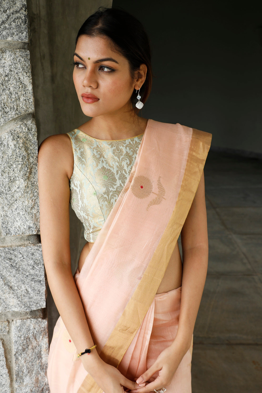 Handwoven Apricot Chanderi Saree