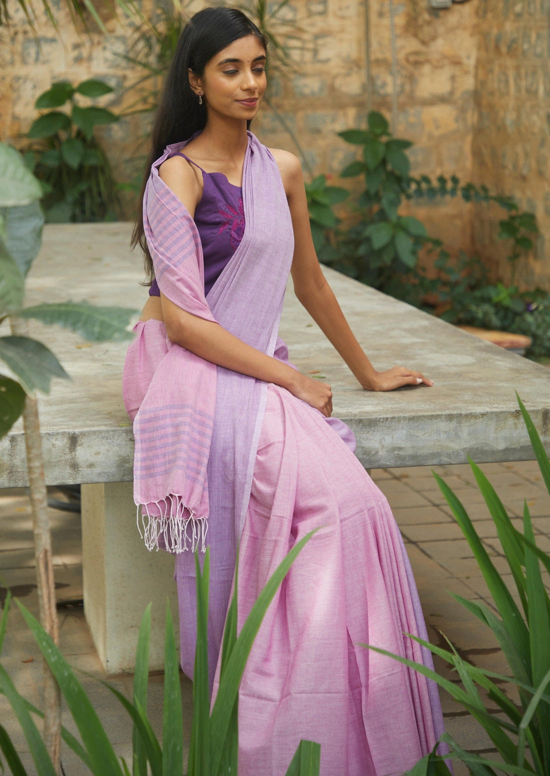 Handwoven Bengal Cotton Lilac Saree