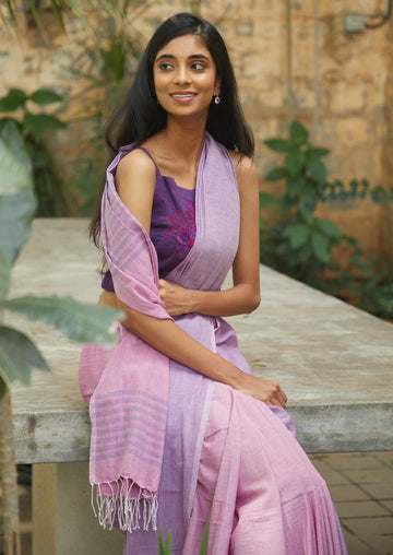 Handwoven Bengal Cotton Lilac Saree