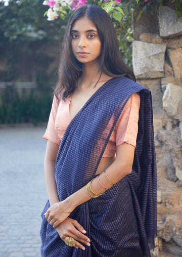 Handwoven Blue Maheshwari Tissue Saree