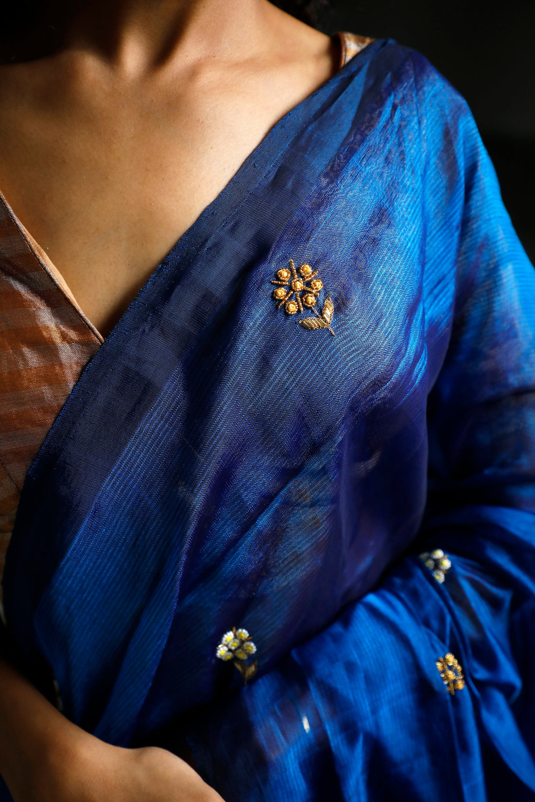 Handwoven Handembroidered  Indigo Mangalgiri Saree