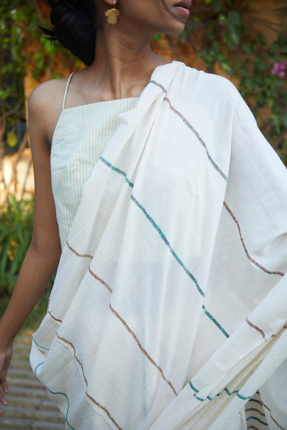 Handwoven Khesh  Bengal Cotton White Saree