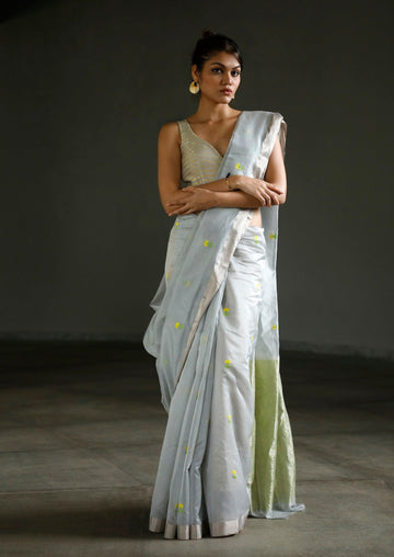 Handwoven Grey Chanderi Saree