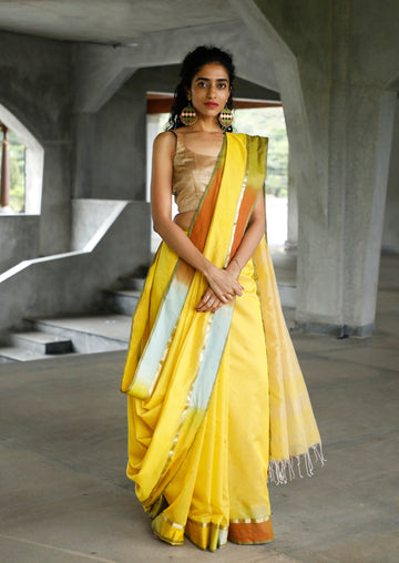 Handwoven Lemon Maheshwari Saree