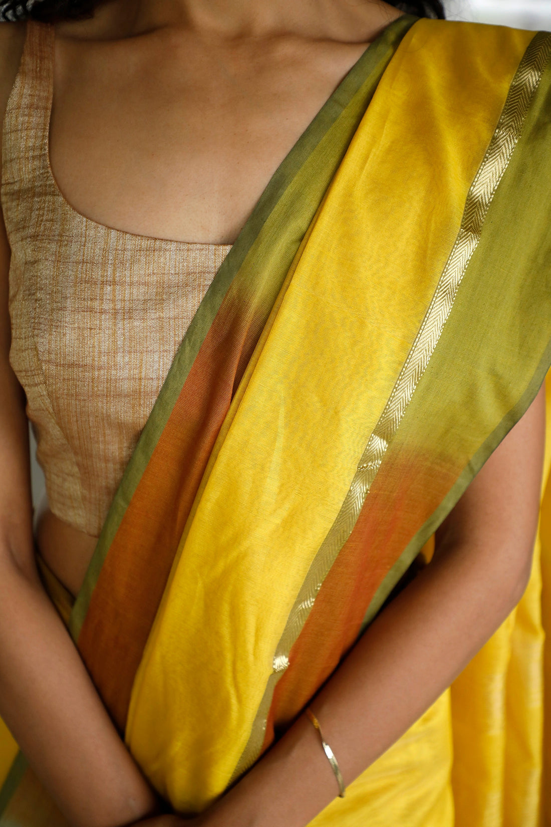 Handwoven Lemon Maheshwari Saree