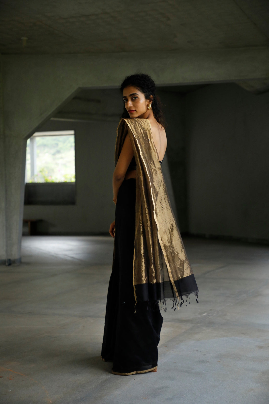 Handloom Black Chanderi Tissue Saree