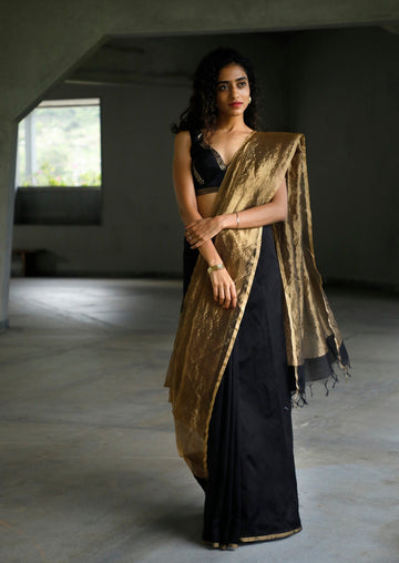 Handloom Black Chanderi Tissue Saree