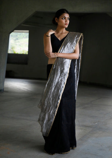 Handloom Black Chanderi Tissue Saree