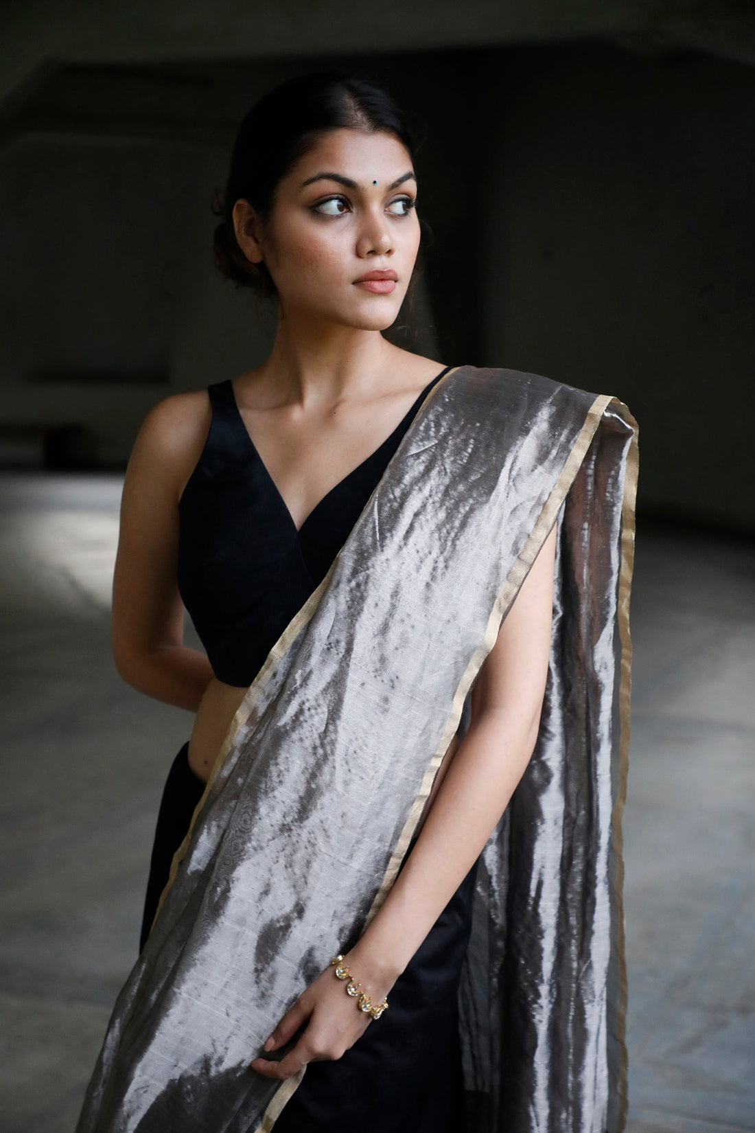 Handloom Black Chanderi Tissue Saree