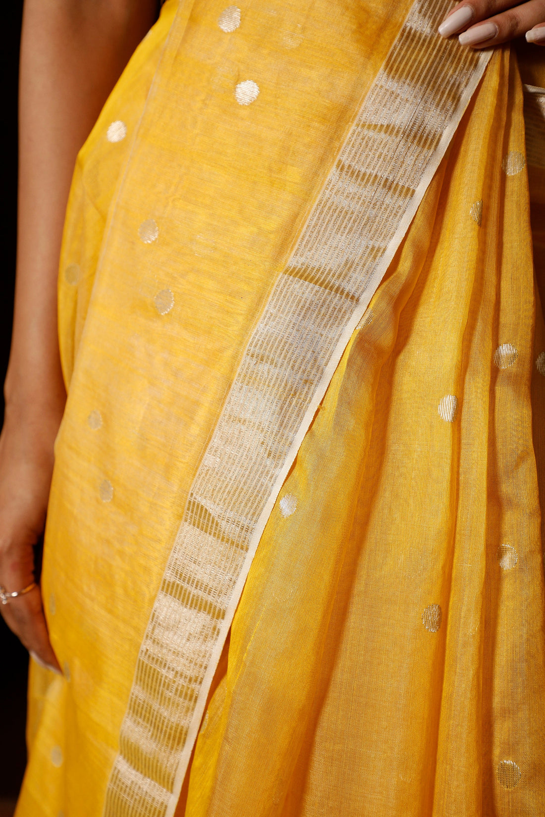 Handloom Chanderi Yellow Saree With Silver Motifs