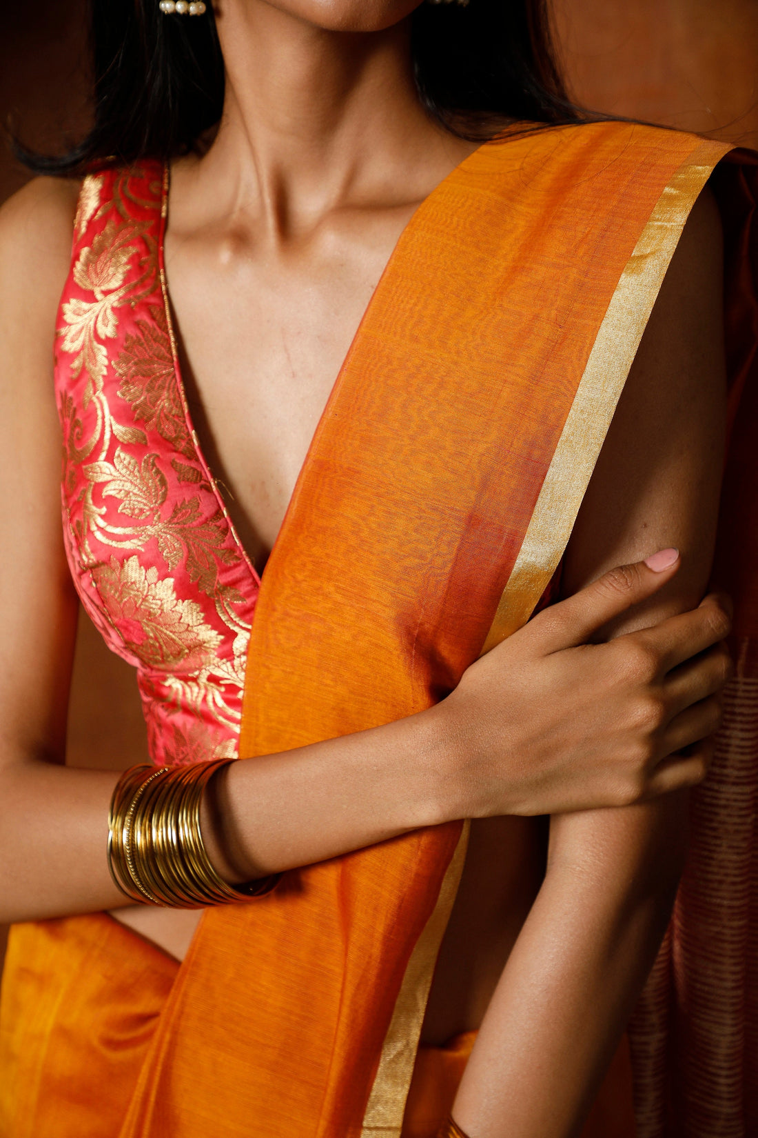 Handwoven Rust Orange Maheshwari Saree