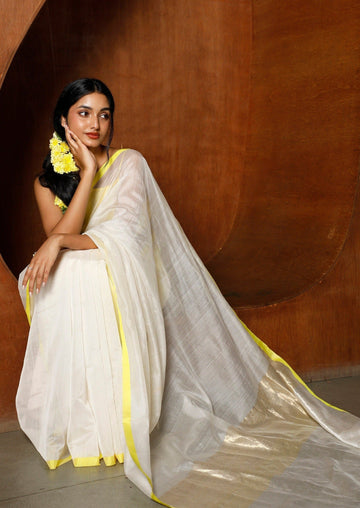 Handloom White & Gold Saree