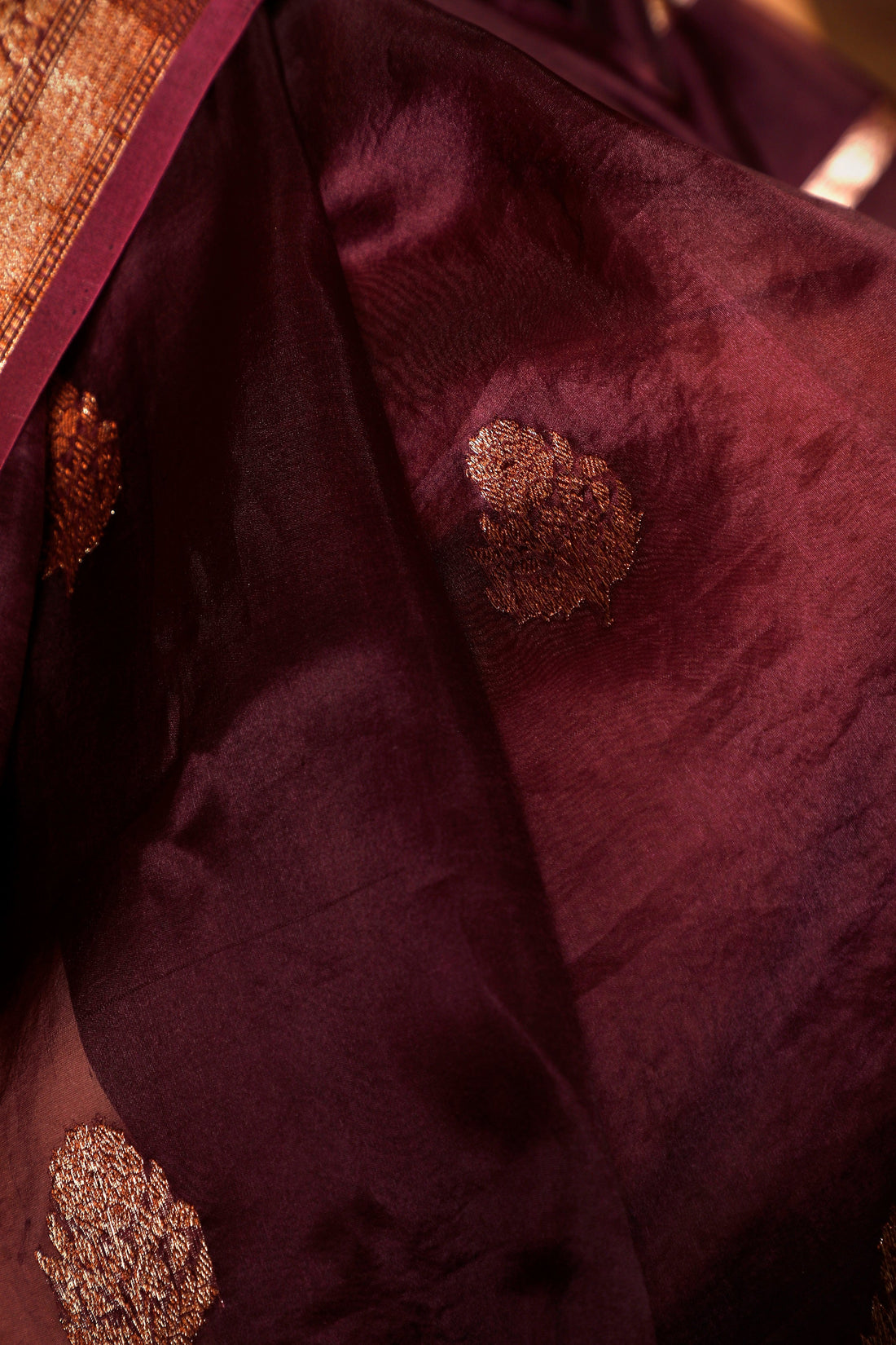 Handwoven Burgundy Organza Banarasi Saree