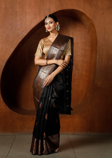 Handwoven Black Organza Banarasi Saree