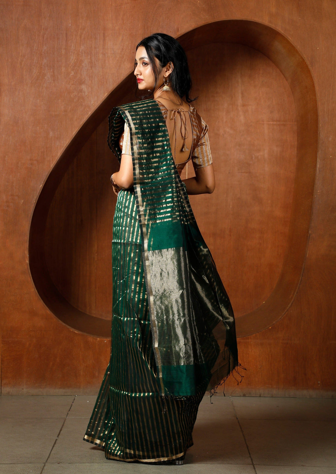 Handloom Green & Gold Maheshwari Saree