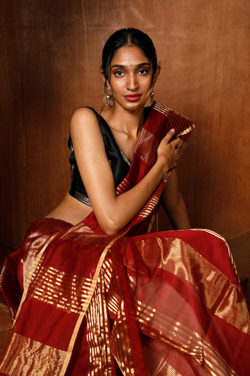 Handloom Red & Gold Maheshwari Saree