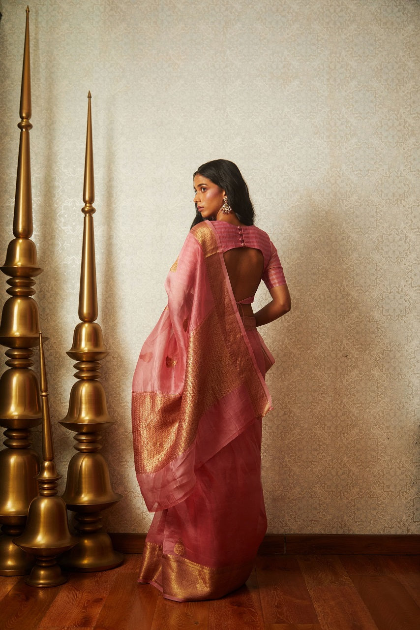 Handwoven Light Pink Banarasi Silk Saree