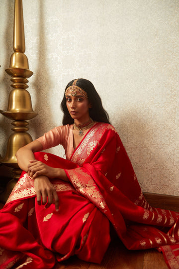 Handwoven Red & Gold Banarasi Saree