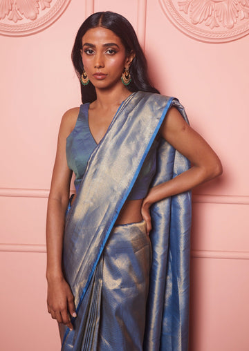 Handwoven Gold & Blue Banarasi Saree