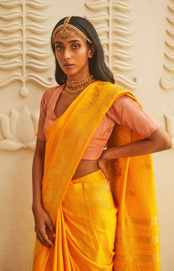 Handwoven Yellow & Gold Banarasi Saree