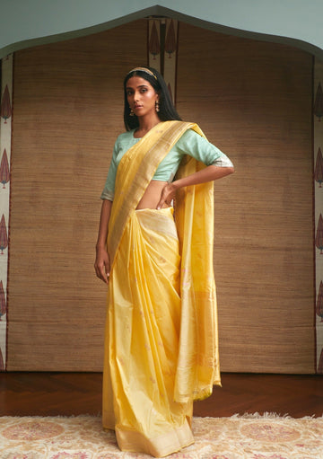 Handwoven Yellow & Gold Banarasi Saree